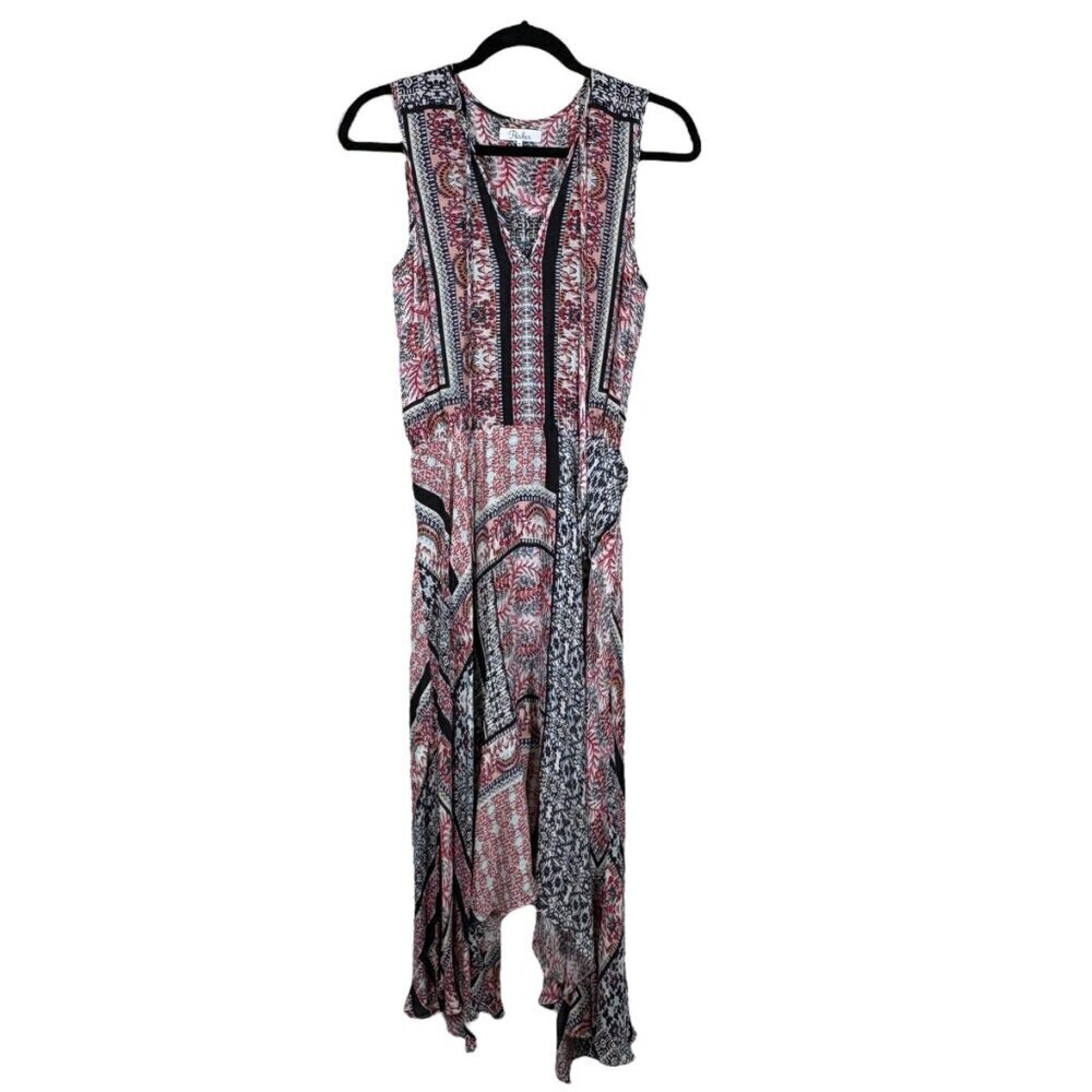 Parker 100% Silk Colorful Floral Patchwork Sleeveless Midi Dress Women's Size XS